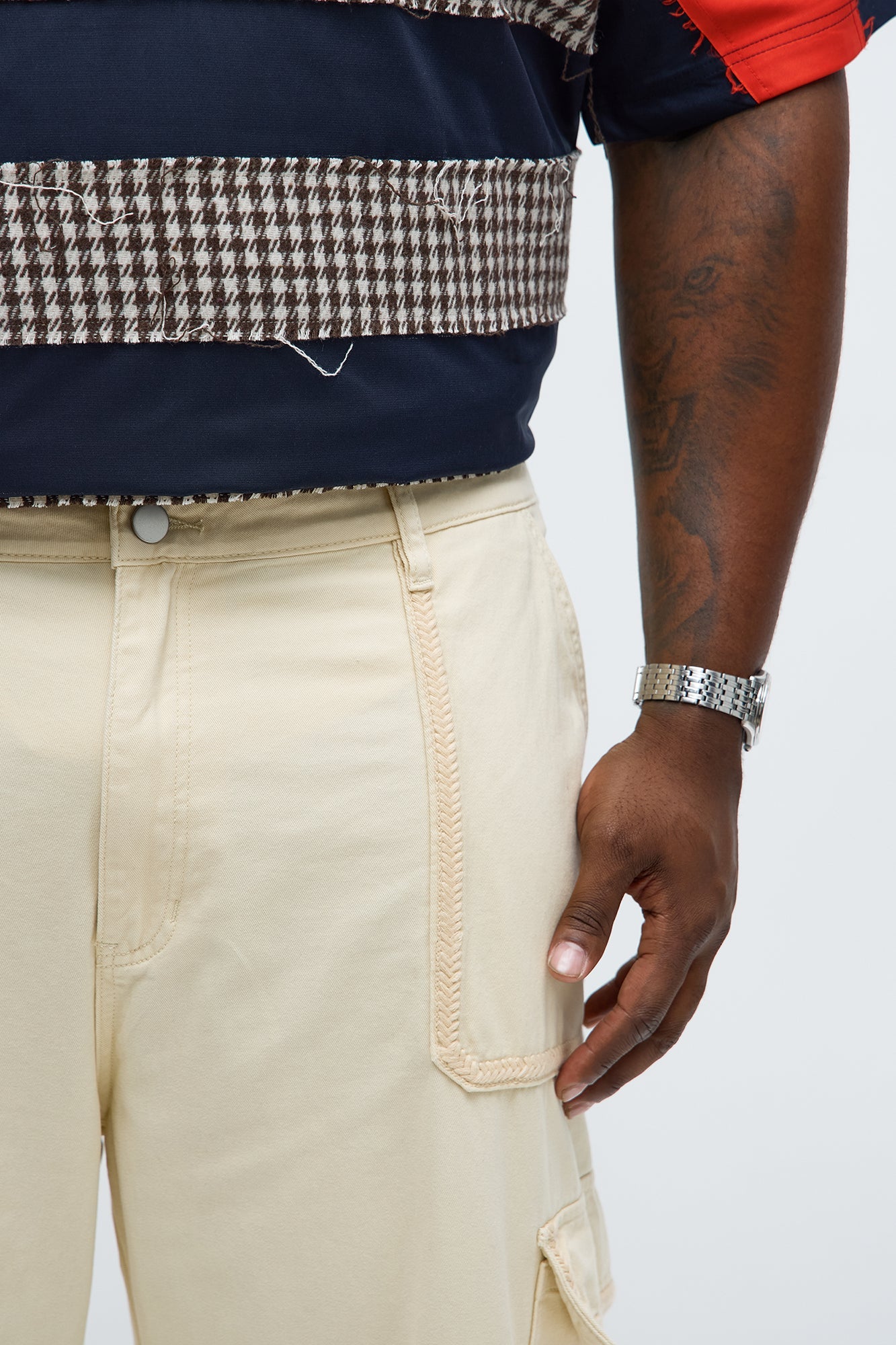 Baggy Chain Stitch Cargo Pant - Khaki