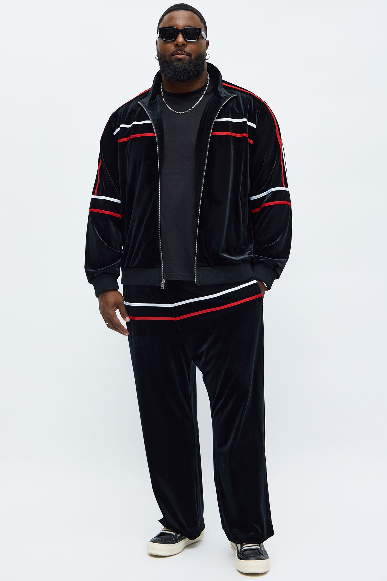 Velour Piped Courtside Track Jacket - Black/Red