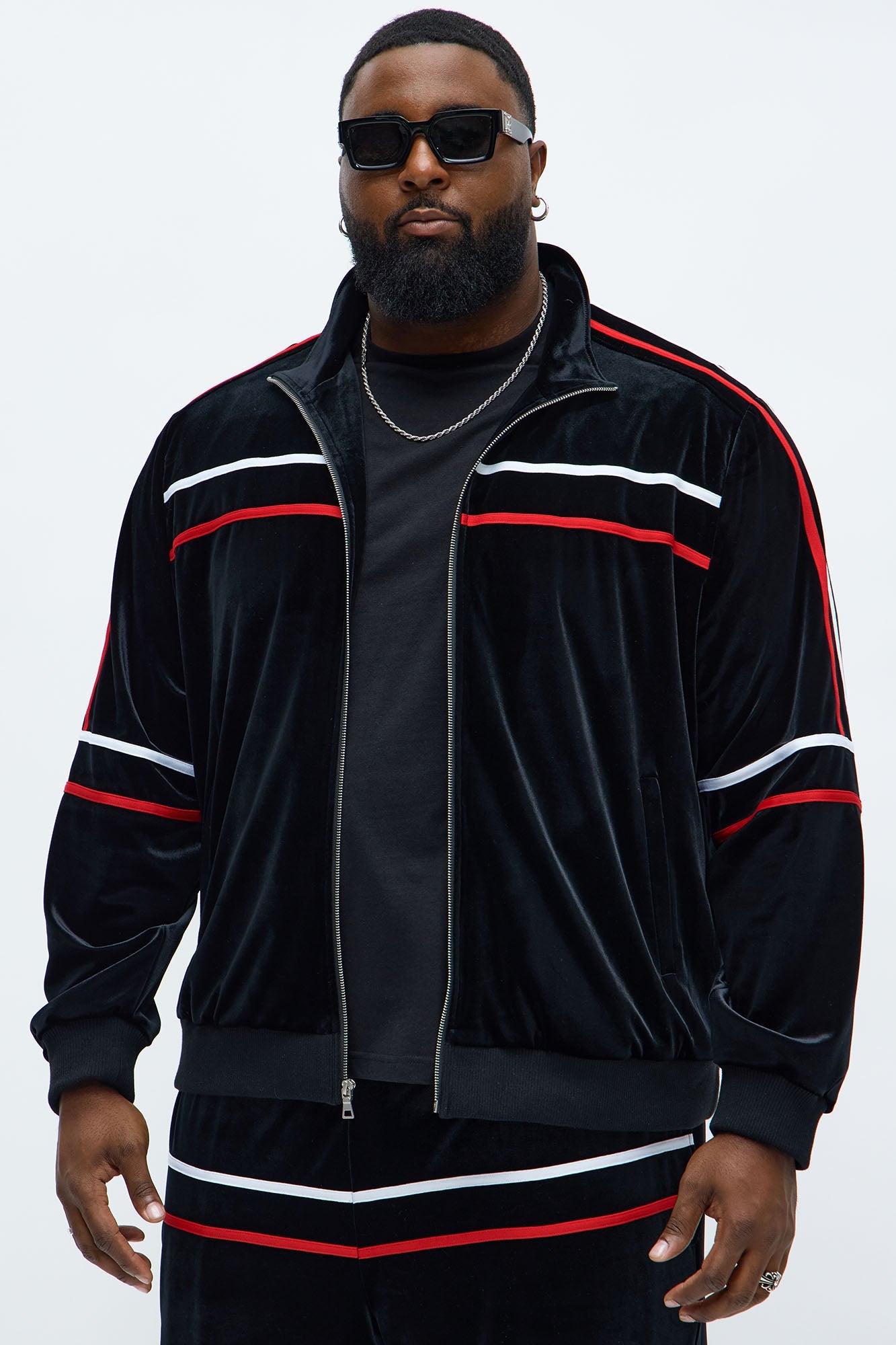 Velour Piped Courtside Track Jacket - Black/Red