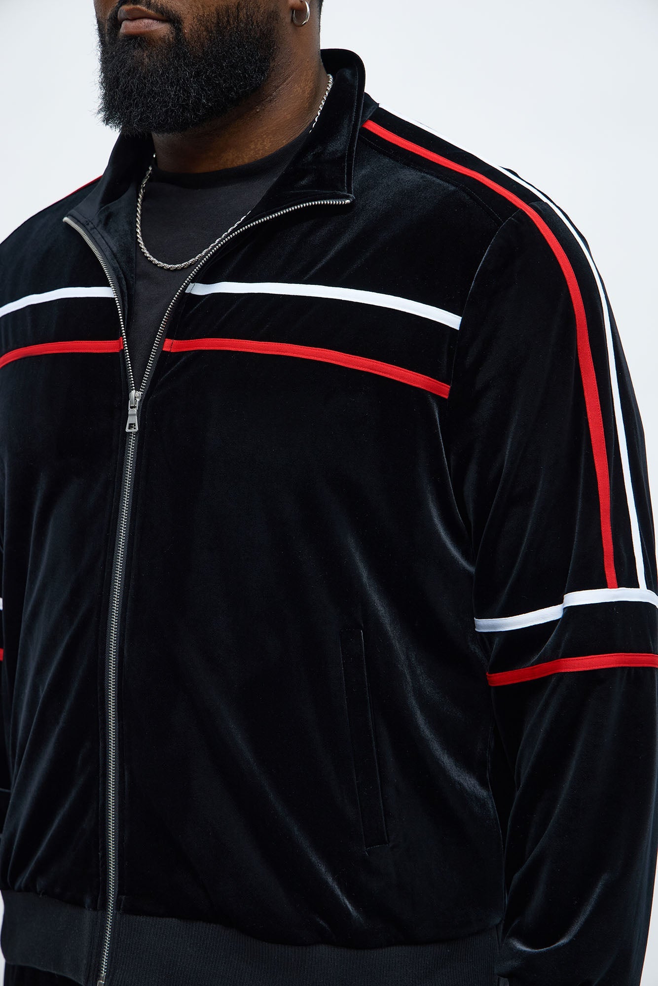Velour Piped Courtside Track Jacket - Black/Red