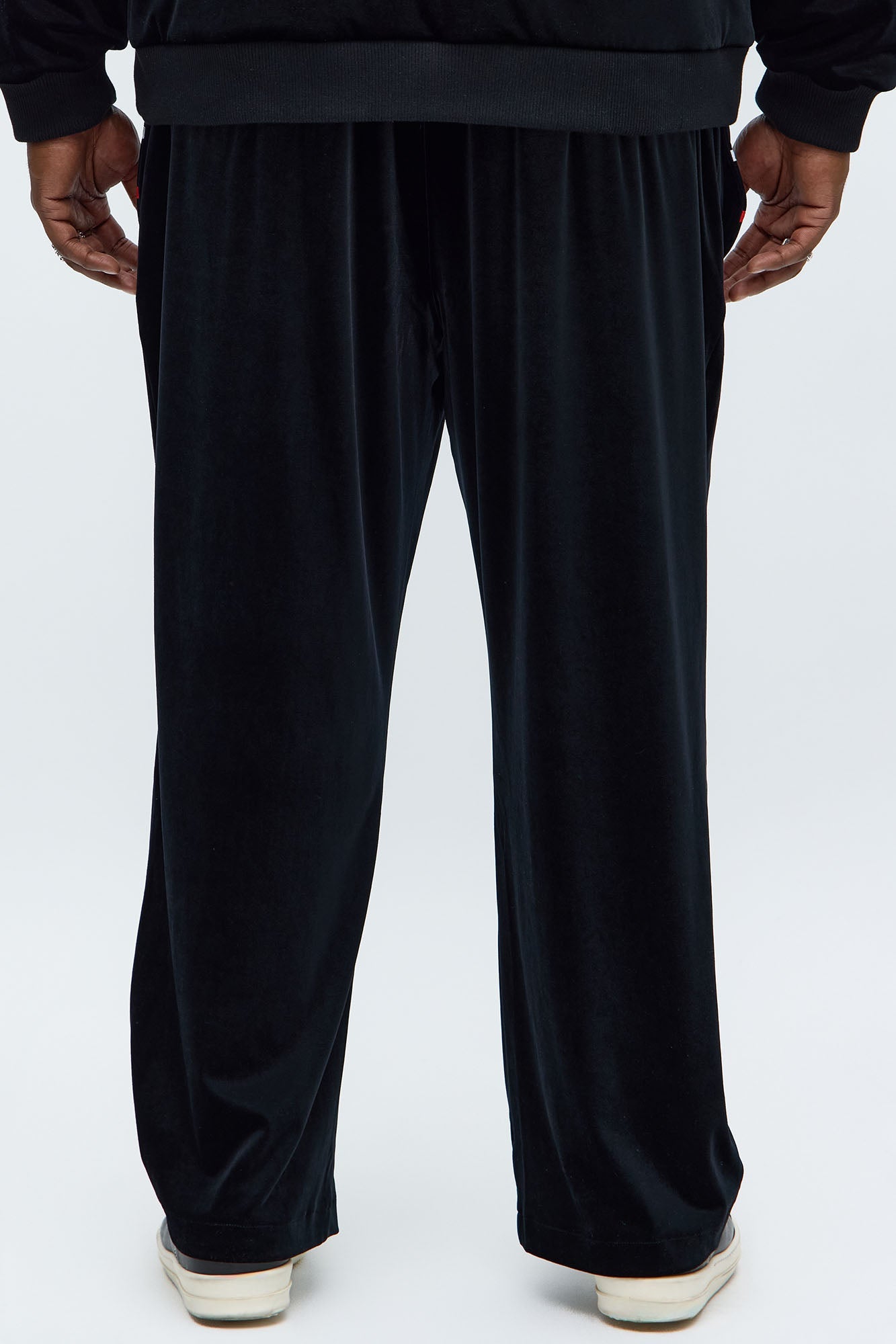 Velour Piped Courtside Straight Track Pant - Black/Red