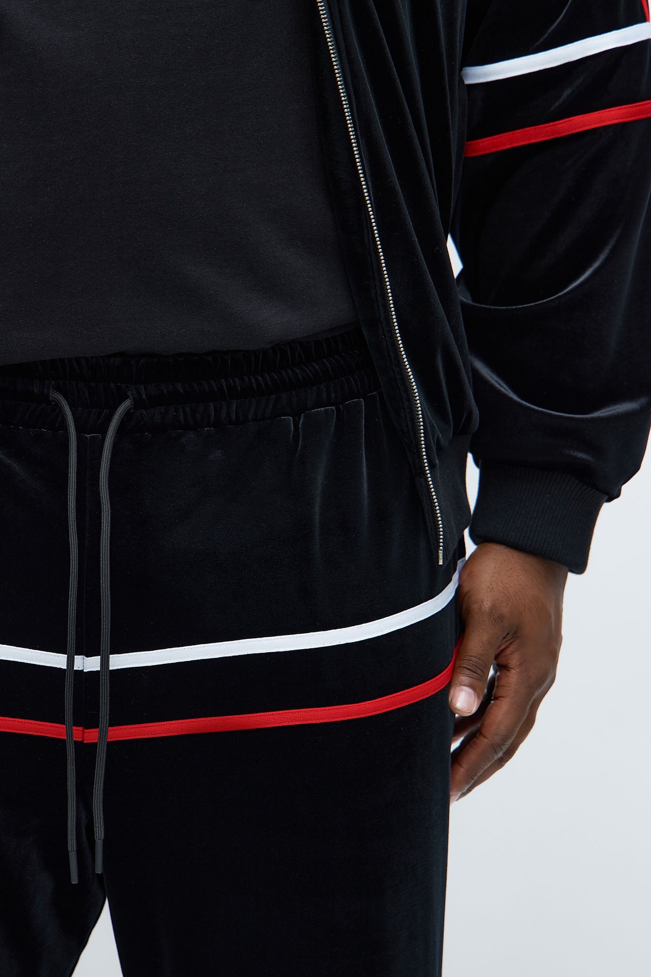 Velour Piped Courtside Straight Track Pant - Black/Red