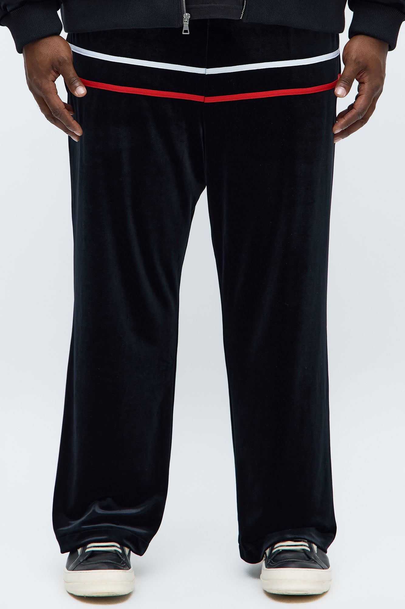 Velour Piped Courtside Straight Track Pant - Black/Red