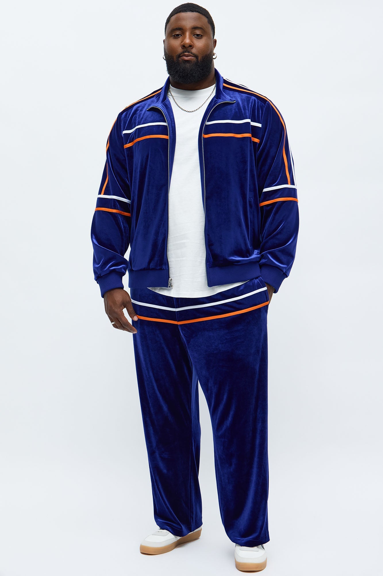 Velour Piped Courtside Track Jacket - Navy