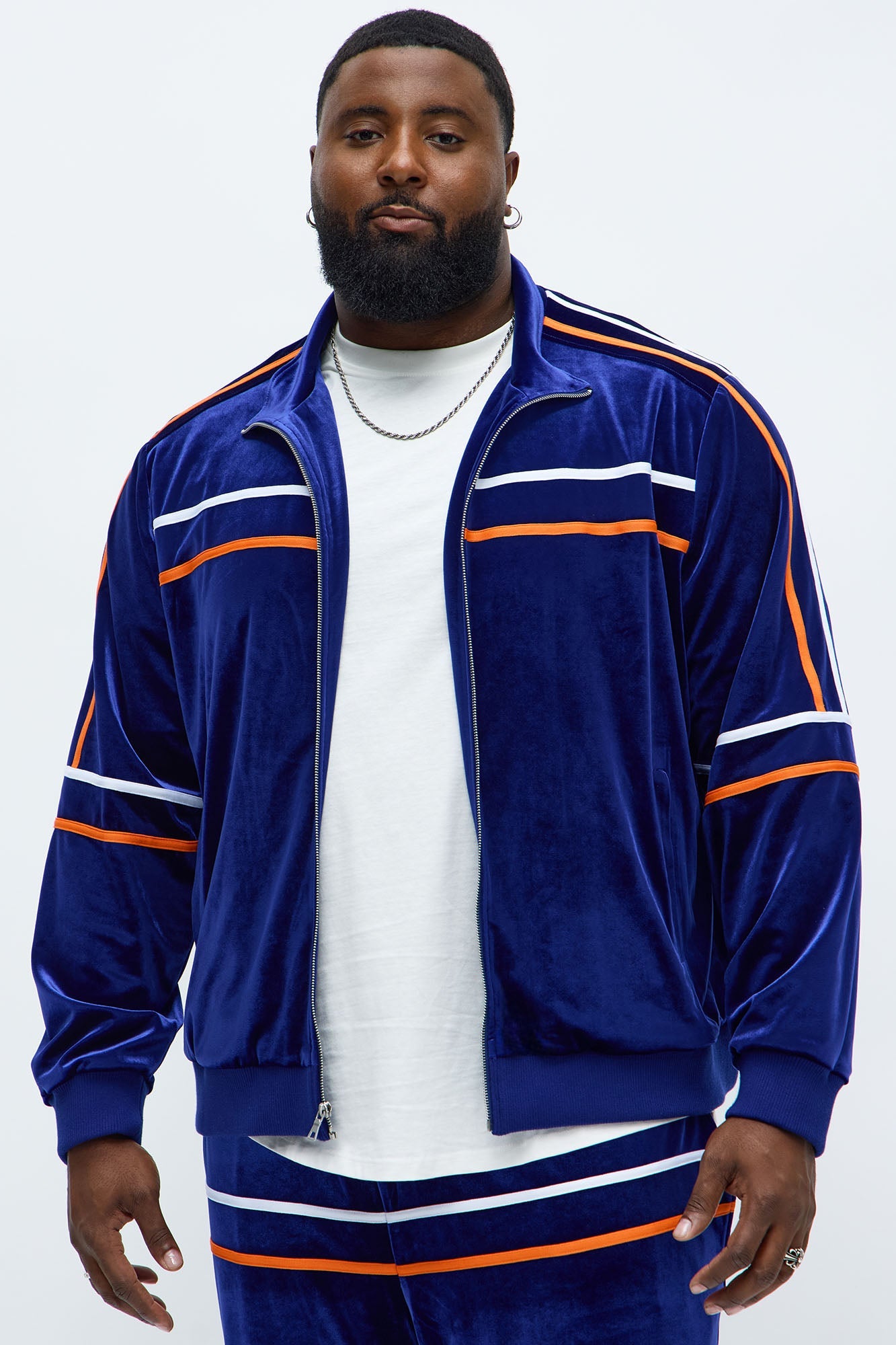 Velour Piped Courtside Track Jacket - Navy