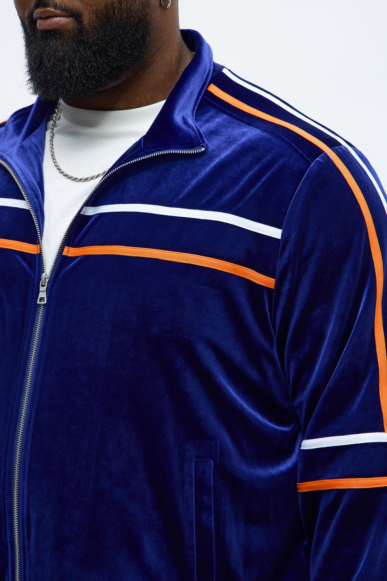Velour Piped Courtside Track Jacket - Navy