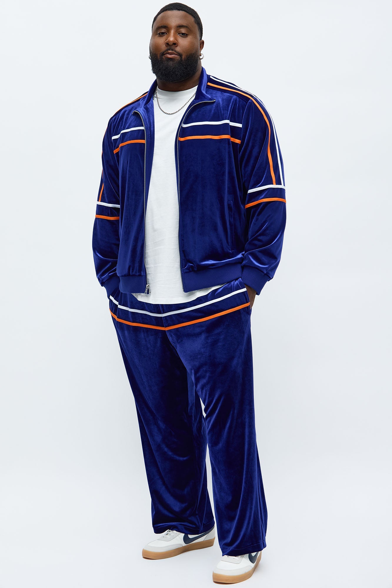 Velour Piped Courtside Straight Track Pant - Navy
