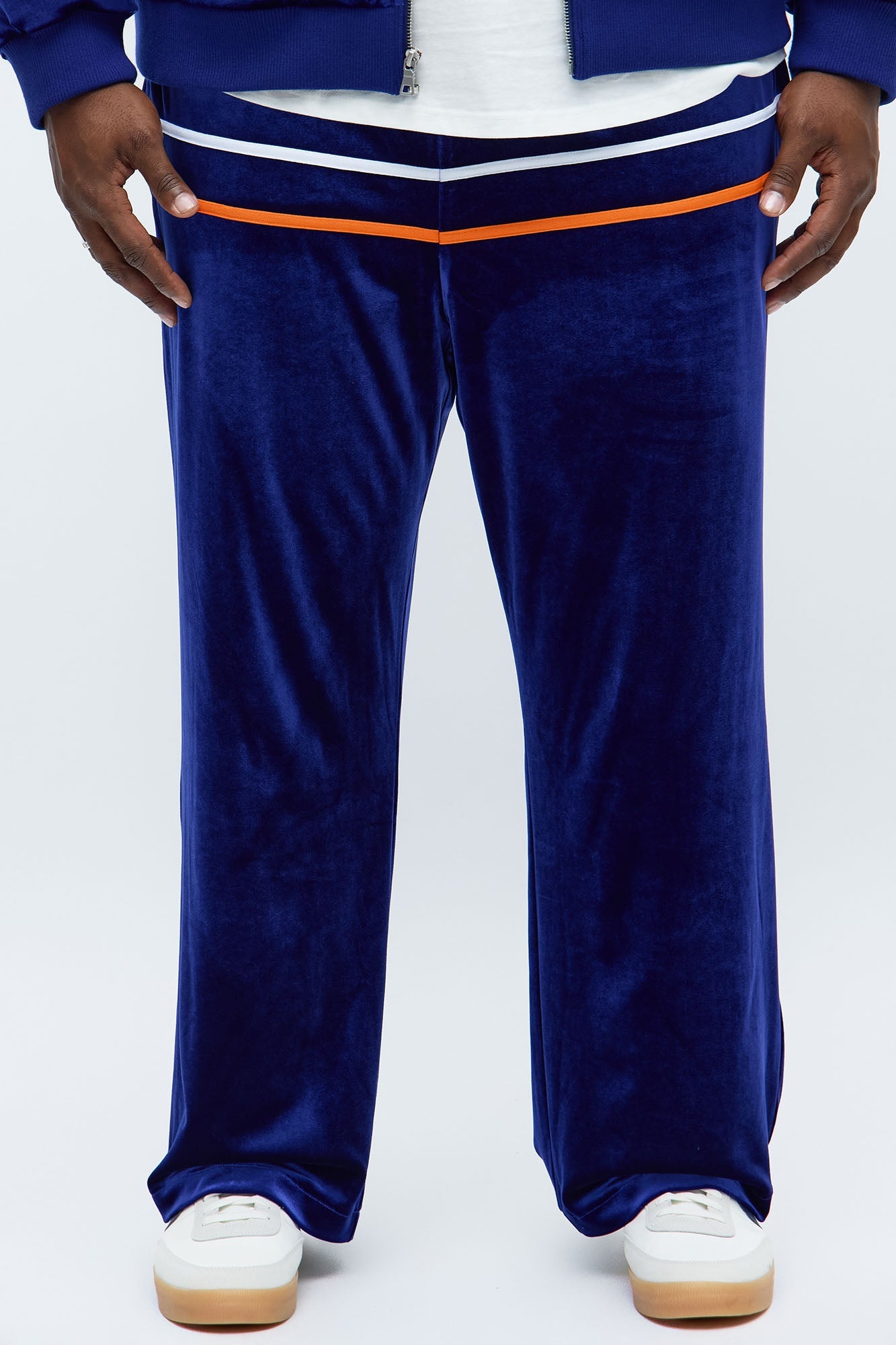 Velour Piped Courtside Straight Track Pant - Navy