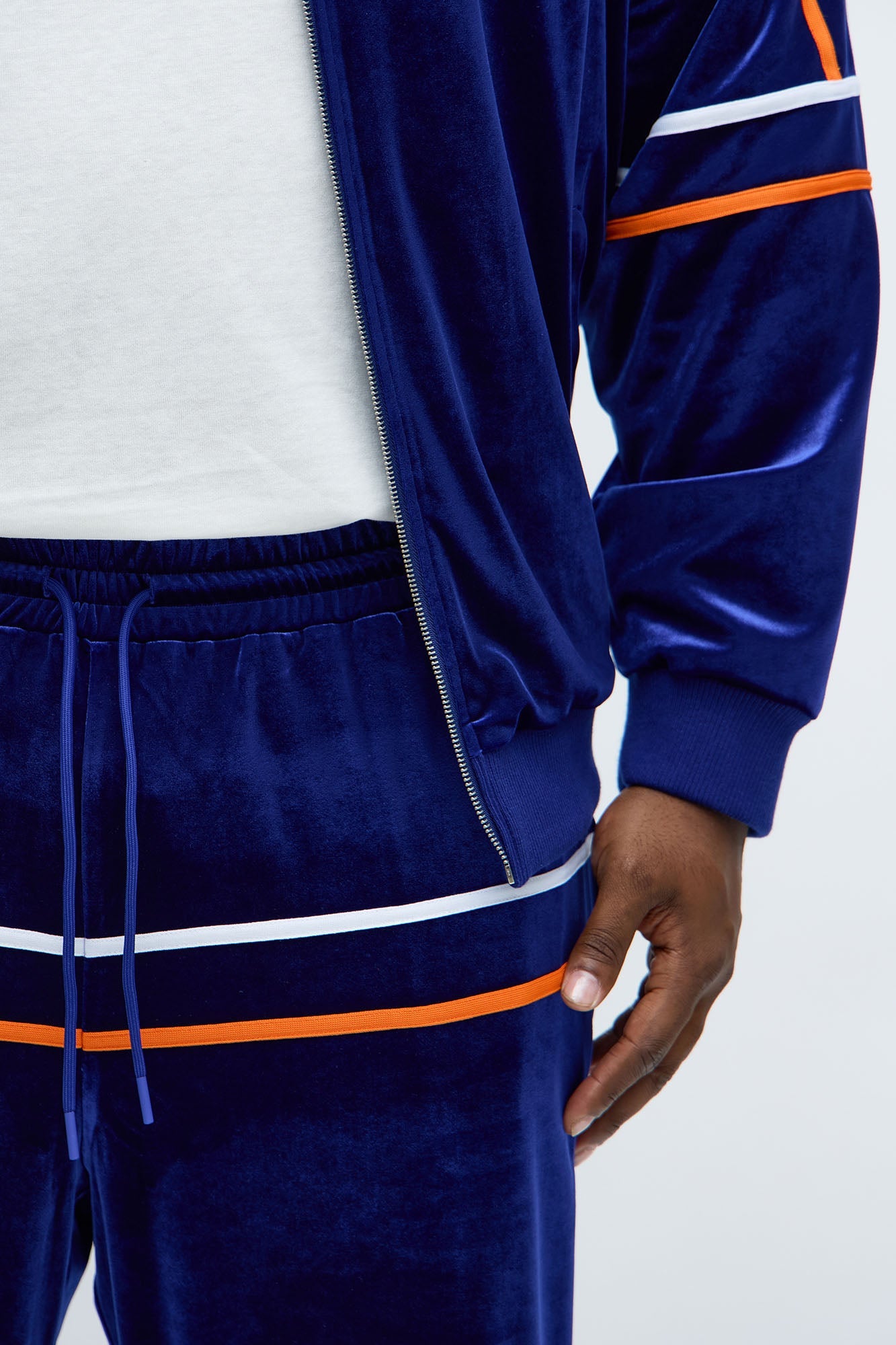 Velour Piped Courtside Straight Track Pant - Navy