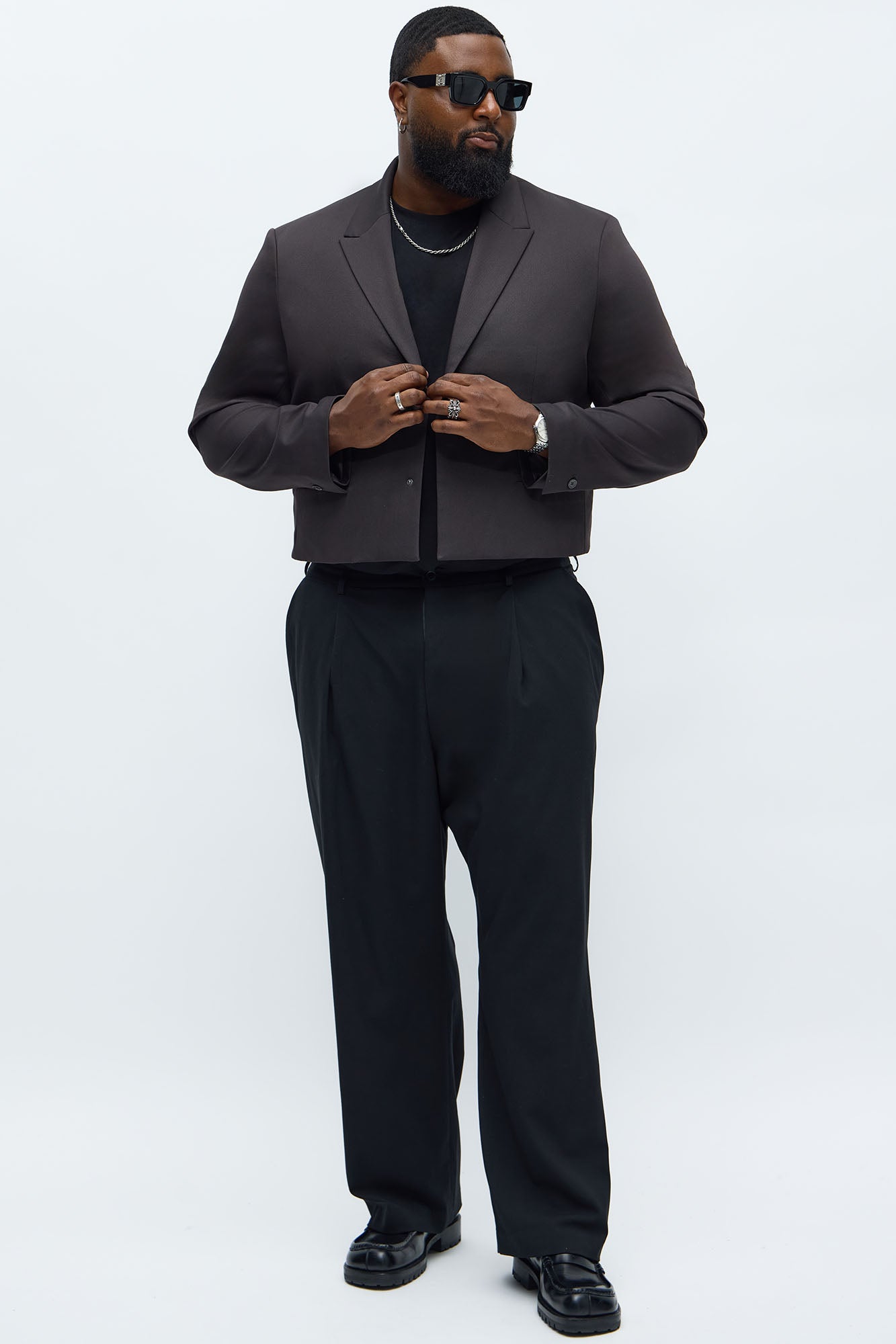 Gabardine Super Cropped Single Breasted Blazer - Brown