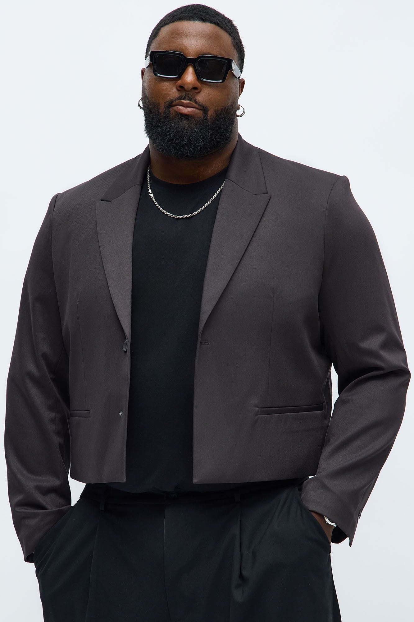 Gabardine Super Cropped Single Breasted Blazer - Brown