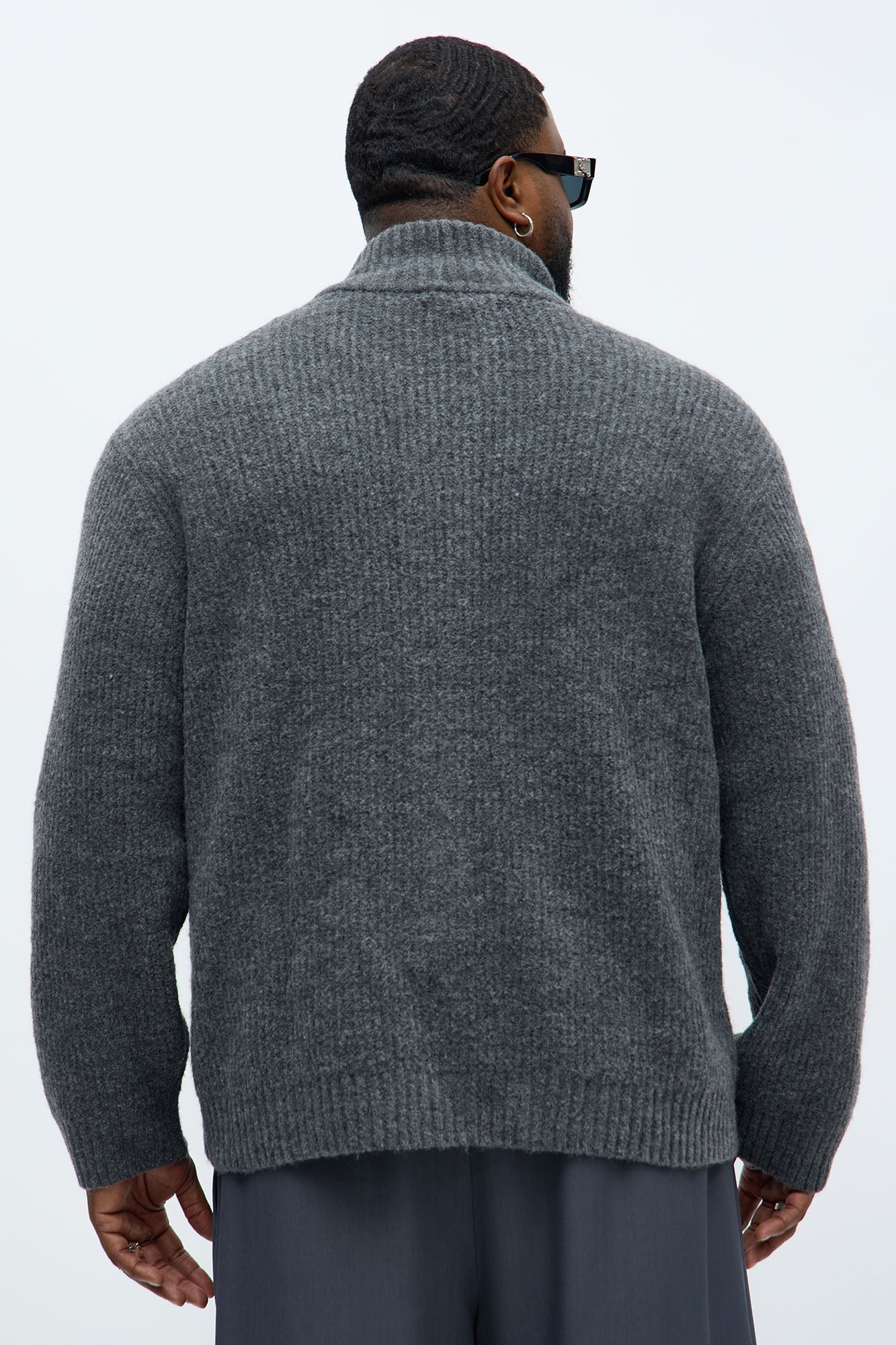 Oversized Willow Ribbed Zip Up Sweater - Light Grey