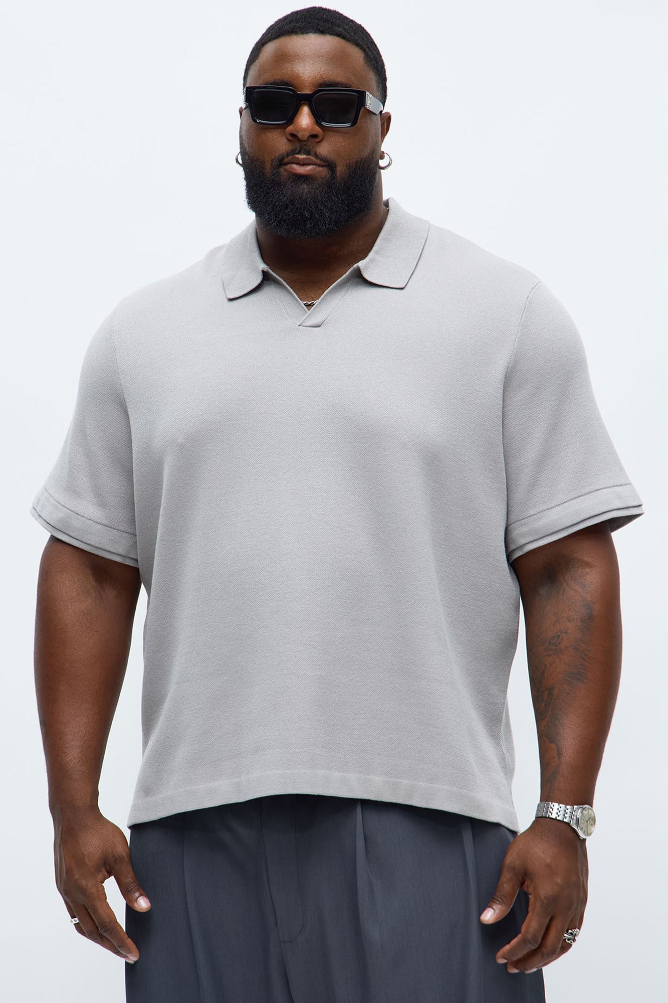 Elevated The Slate Knit Polo - Grey
