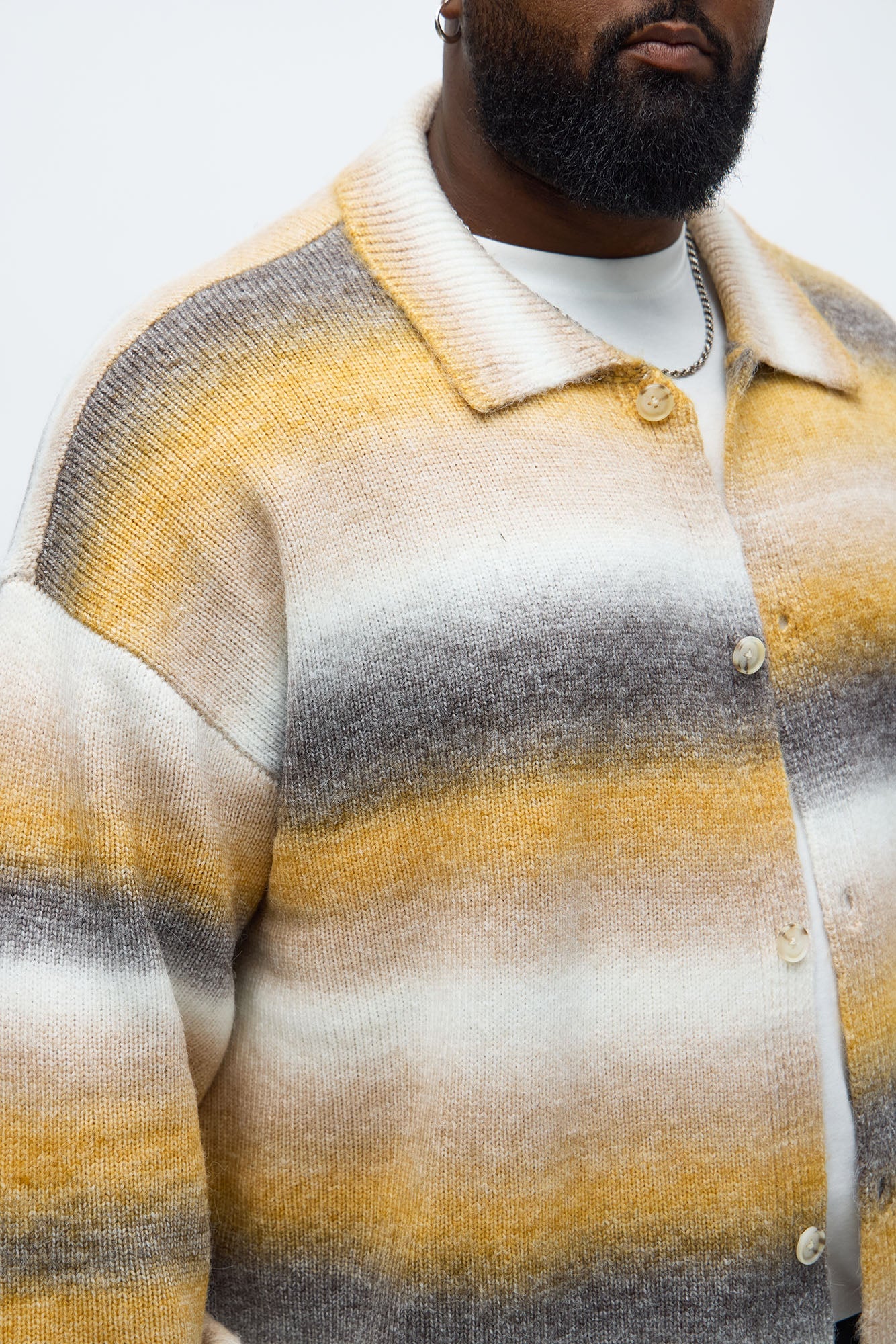 Mix Blend Striped Collared Cardigan - Multi Color