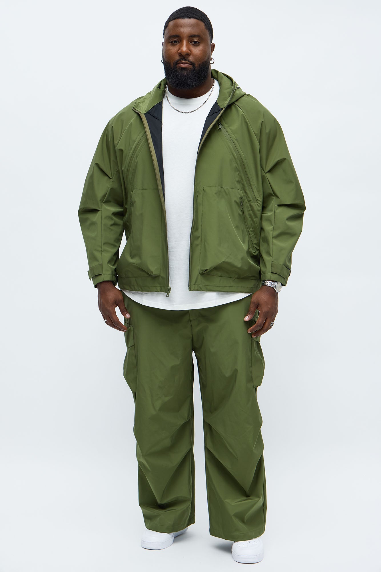 Relaxed Peak Hooded Tech Zip Jacket - Olive