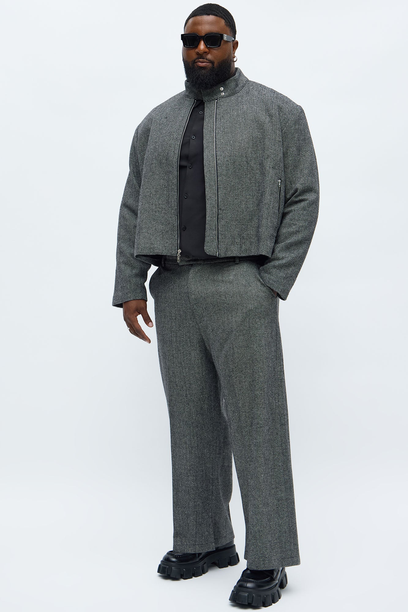 Split Wide Leg Textured Trouser - Black/combo