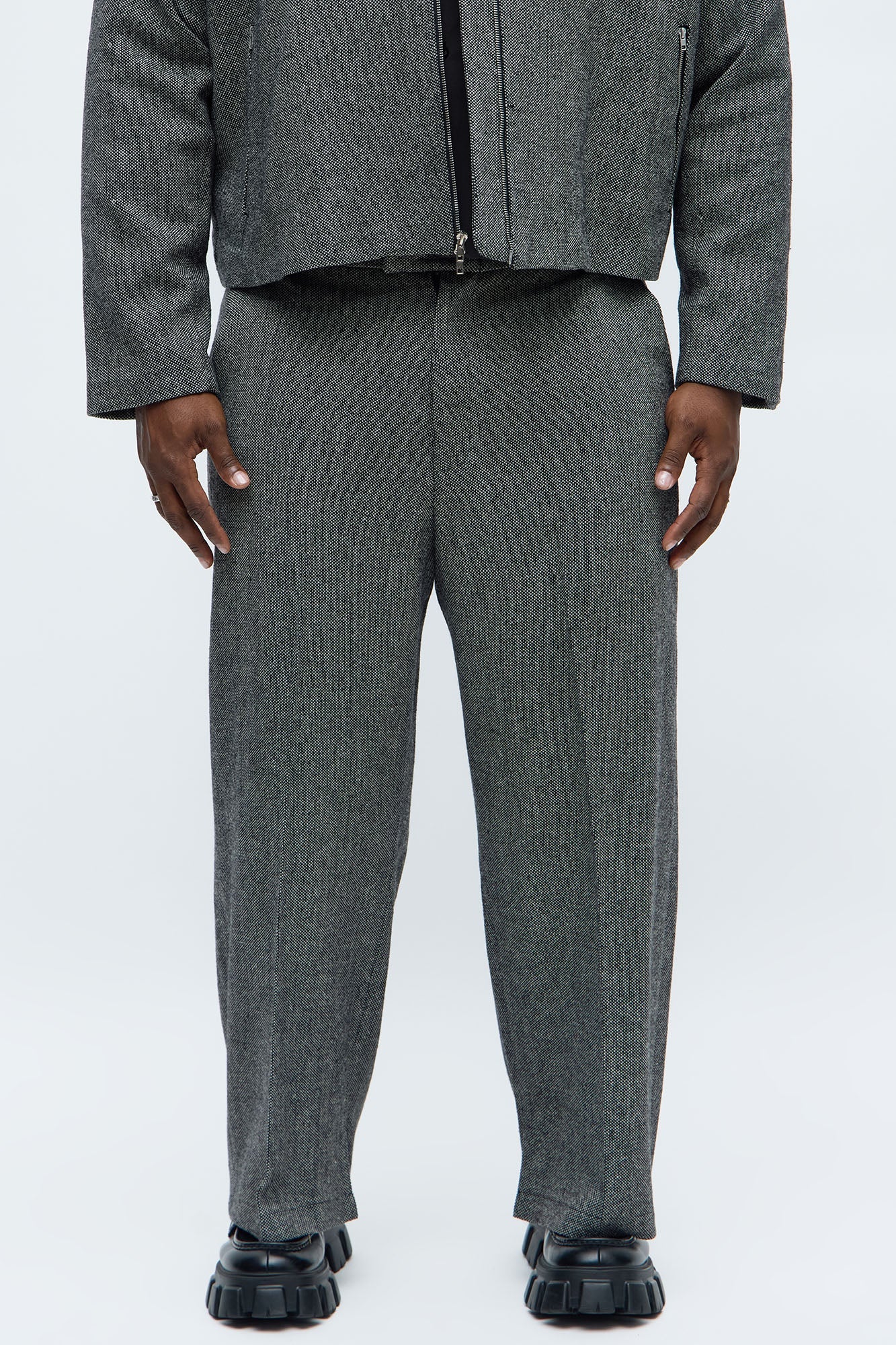 Split Wide Leg Textured Trouser - Black/combo