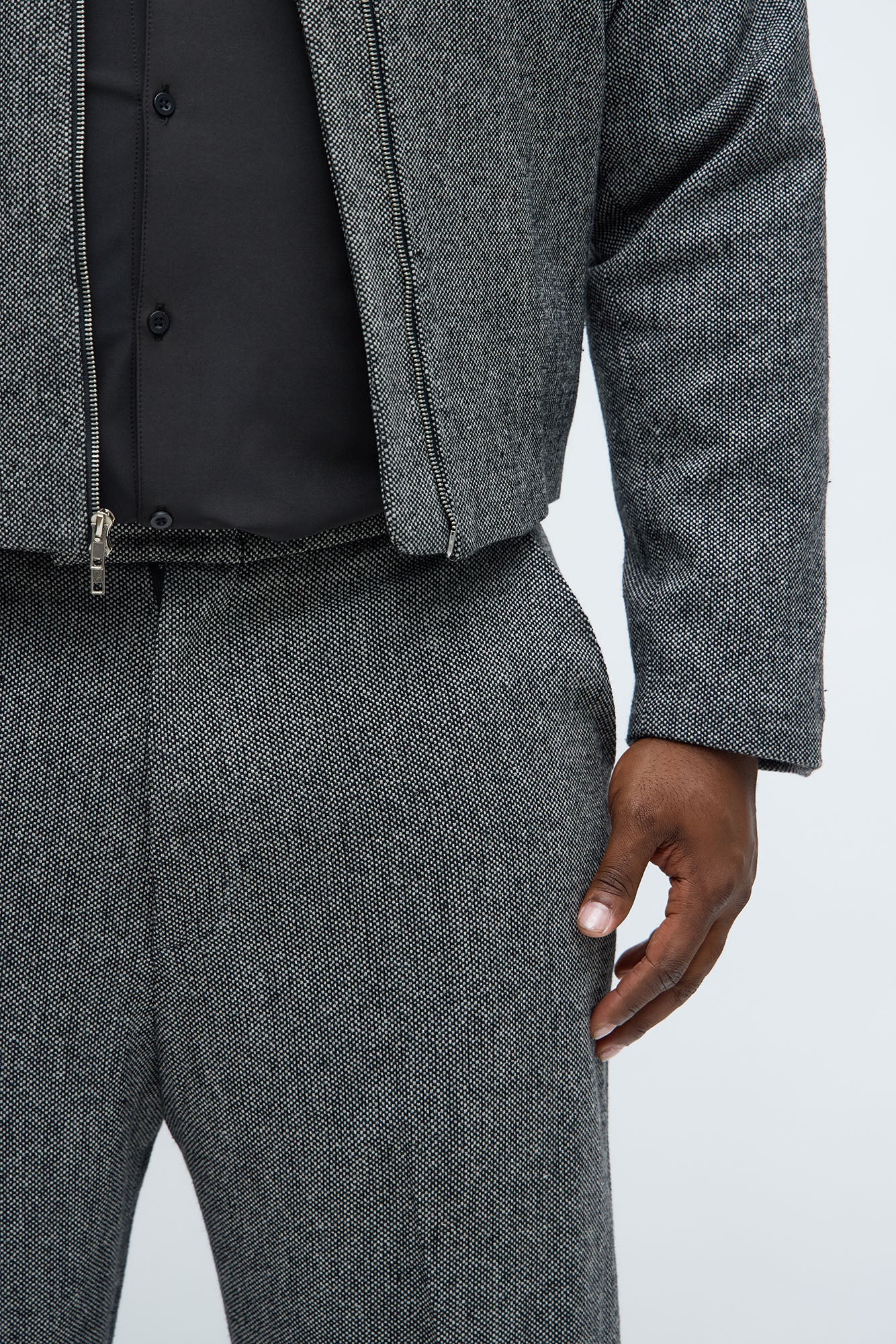 Split Wide Leg Textured Trouser - Black/combo