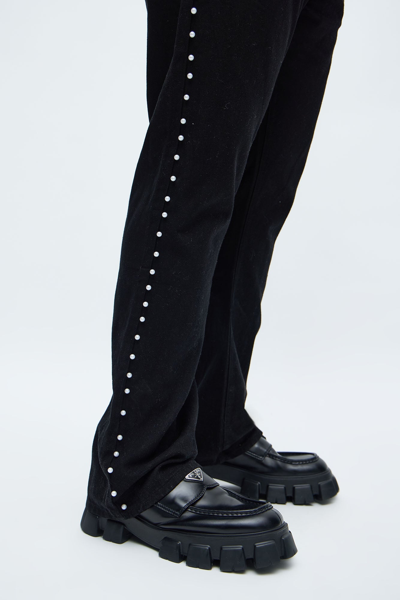 Stacked Slim Flare Pearls Along Side Jean - Black