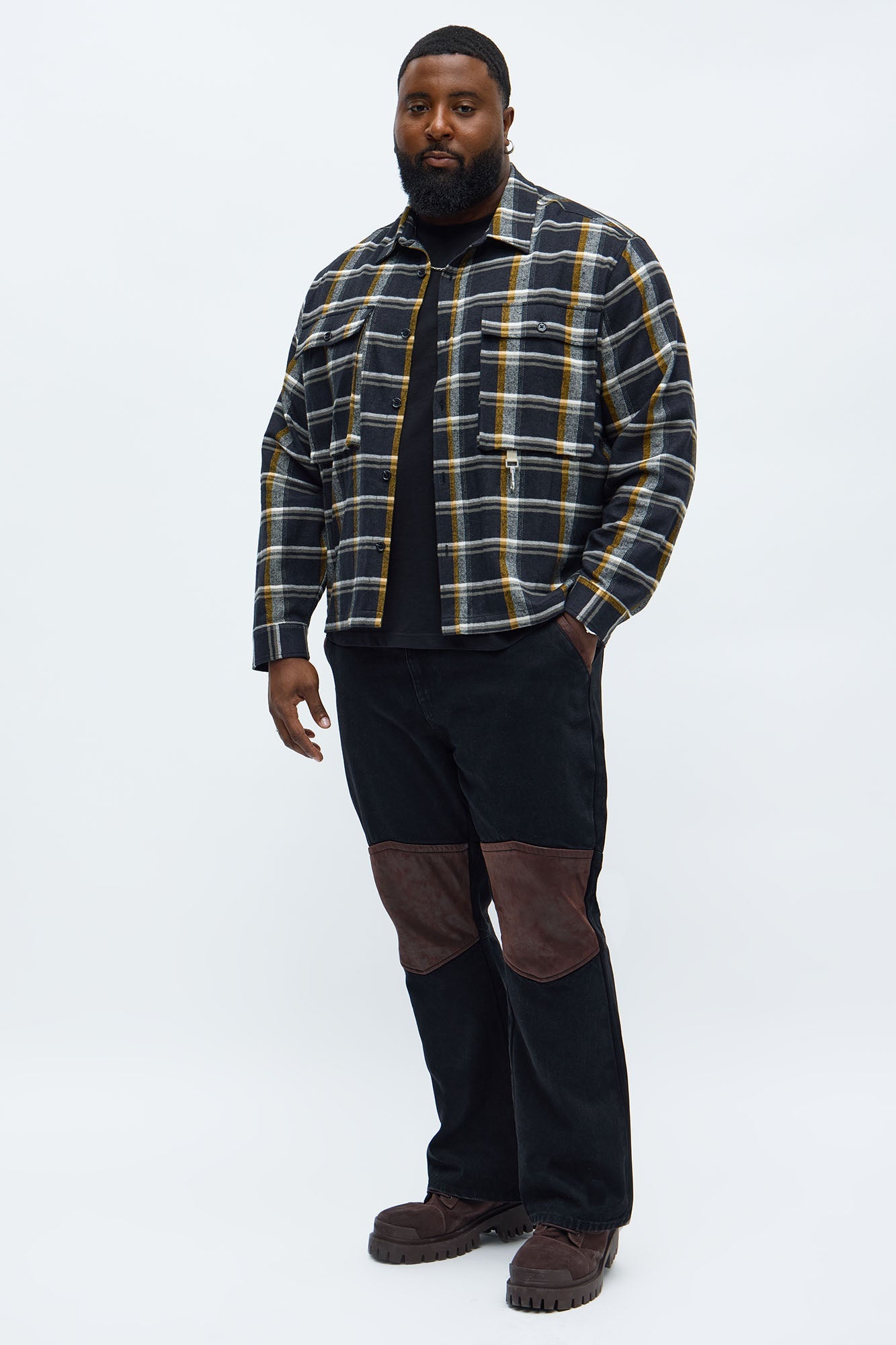 Bootcut Faux Leather Knee Panel Jean - Black