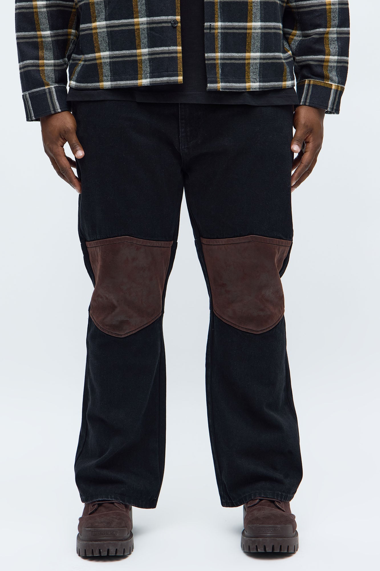 Bootcut Faux Leather Knee Panel Jean - Black