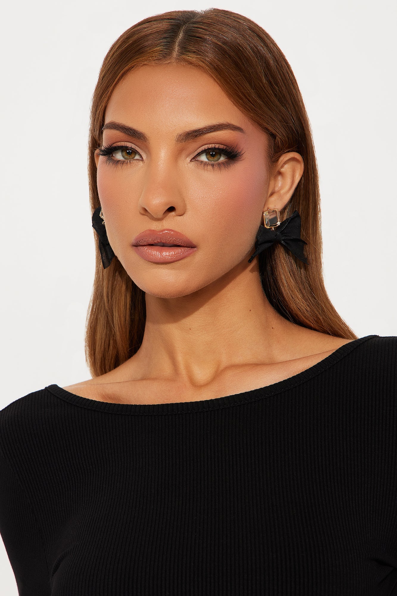 Royal Ribbon Bow Drop Earrings - Black