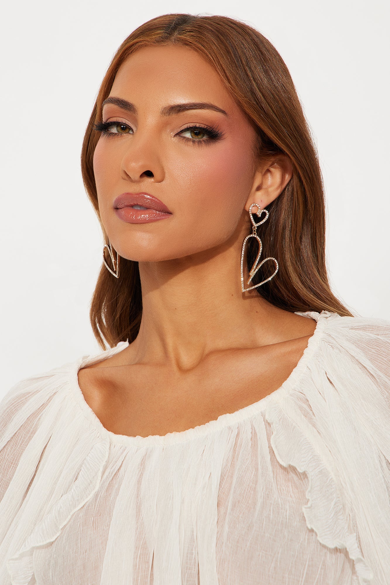 Rhinestone Romance Drop Earrings - Gold