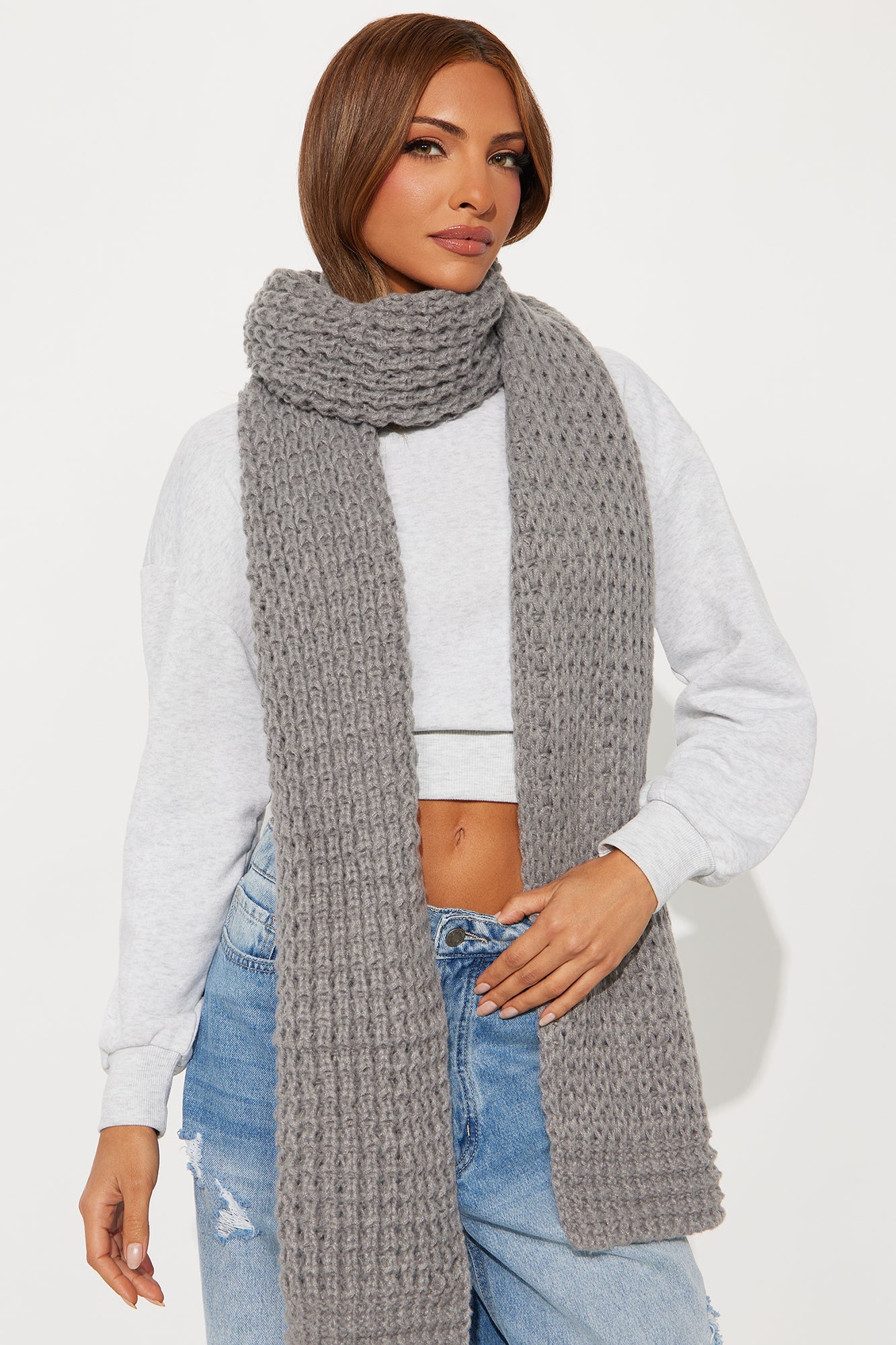 Warm Hugs Knitted Scarf - Grey