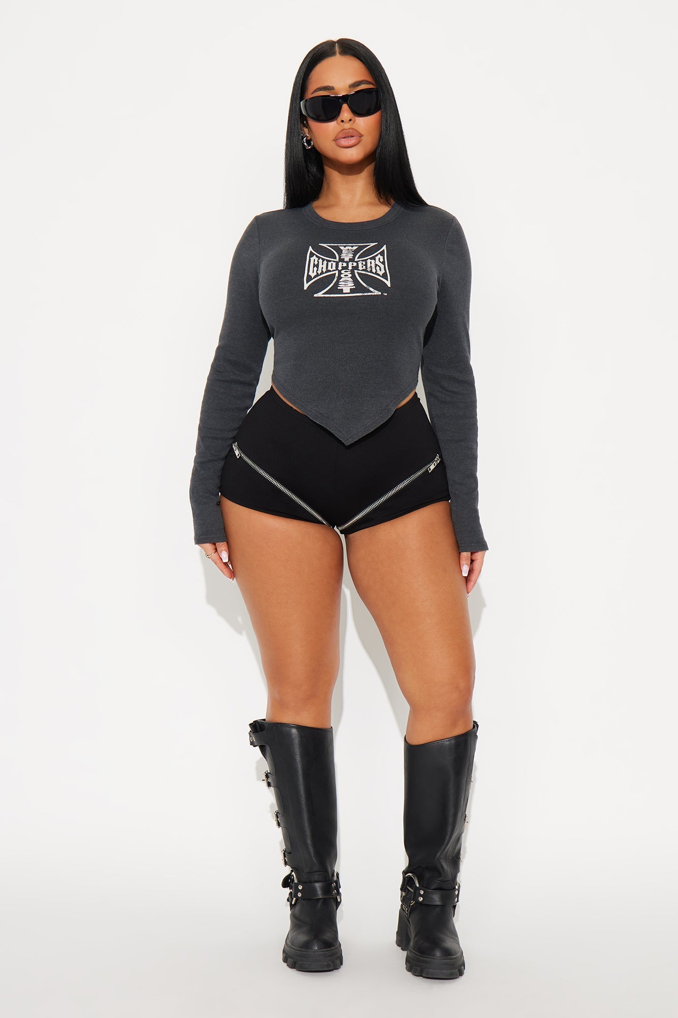 West Coast Choppers Washed V Hem Baby Tee - Black