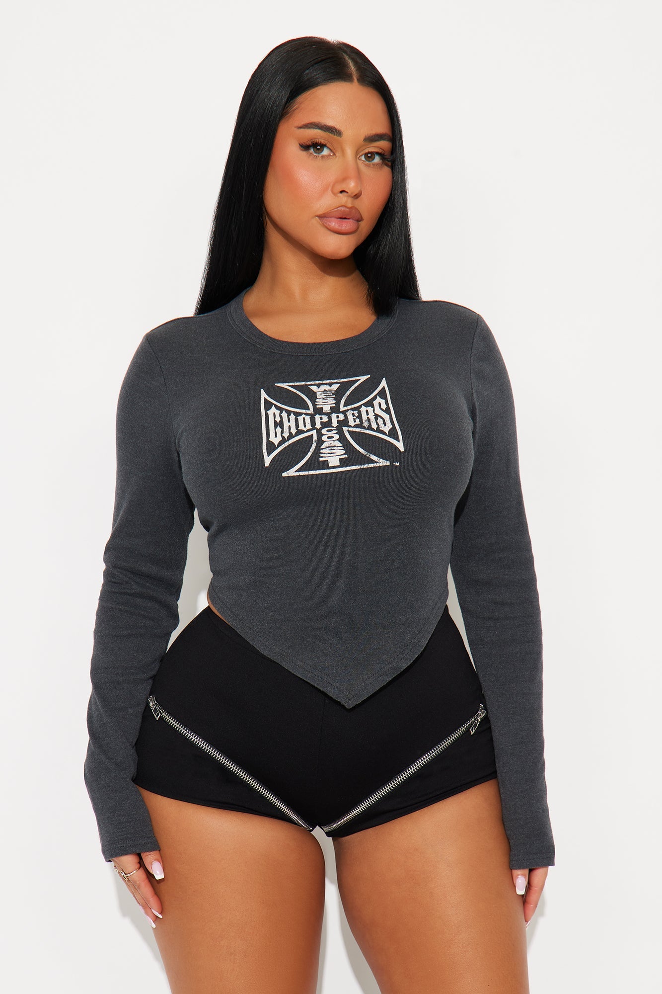 West Coast Choppers Washed V Hem Baby Tee - Black