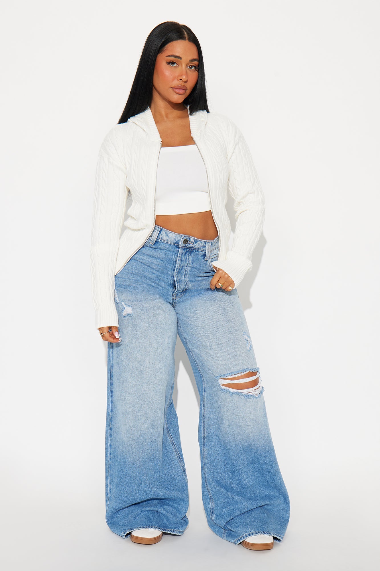 Leina Cable Knit Hooded Cardigan - Ivory