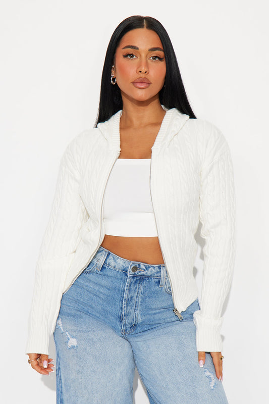 Leina Cable Knit Hooded Cardigan - Ivory