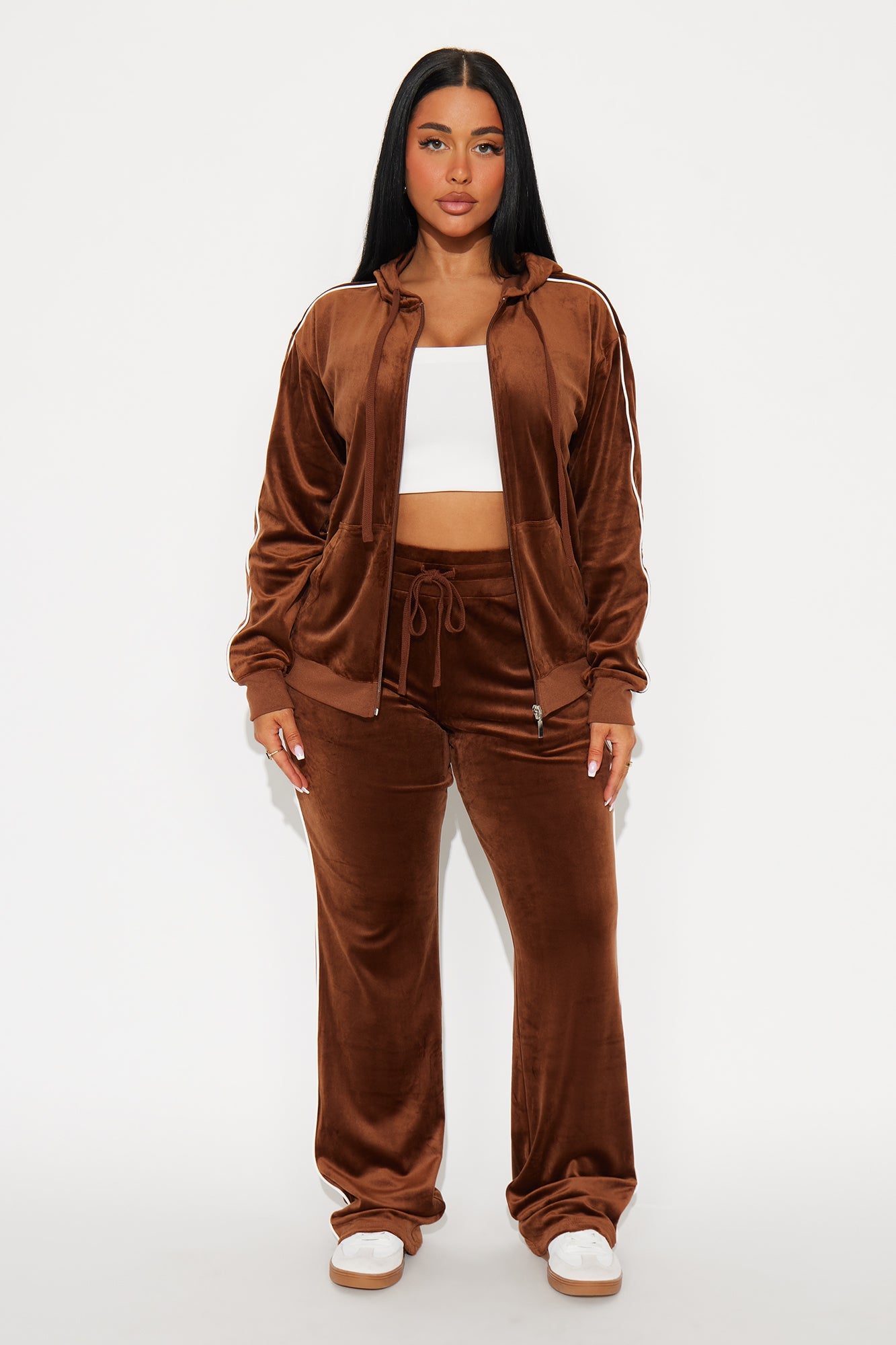 Chill Vibes Velour Pant Set - Brown