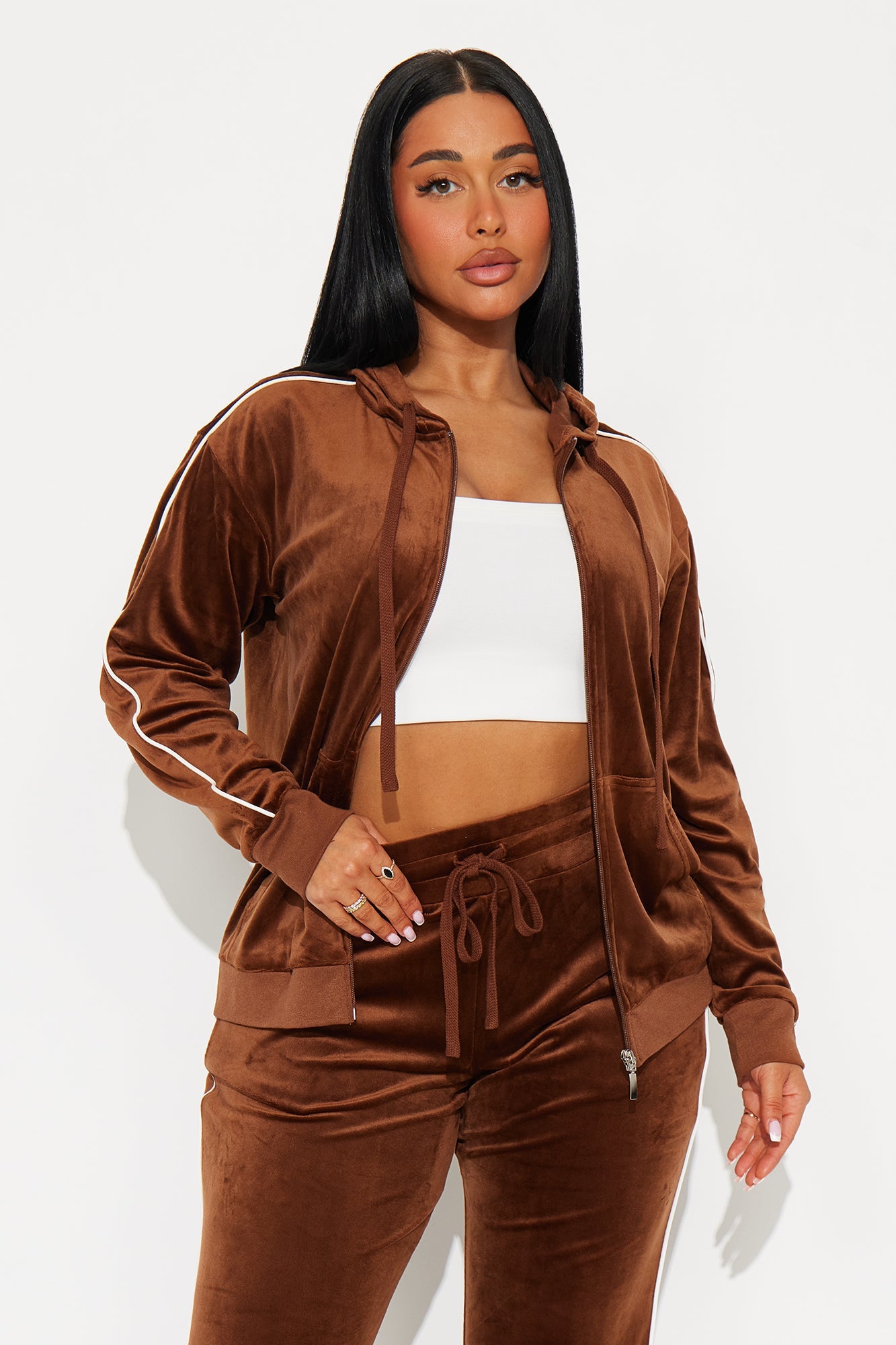 Chill Vibes Velour Pant Set - Brown