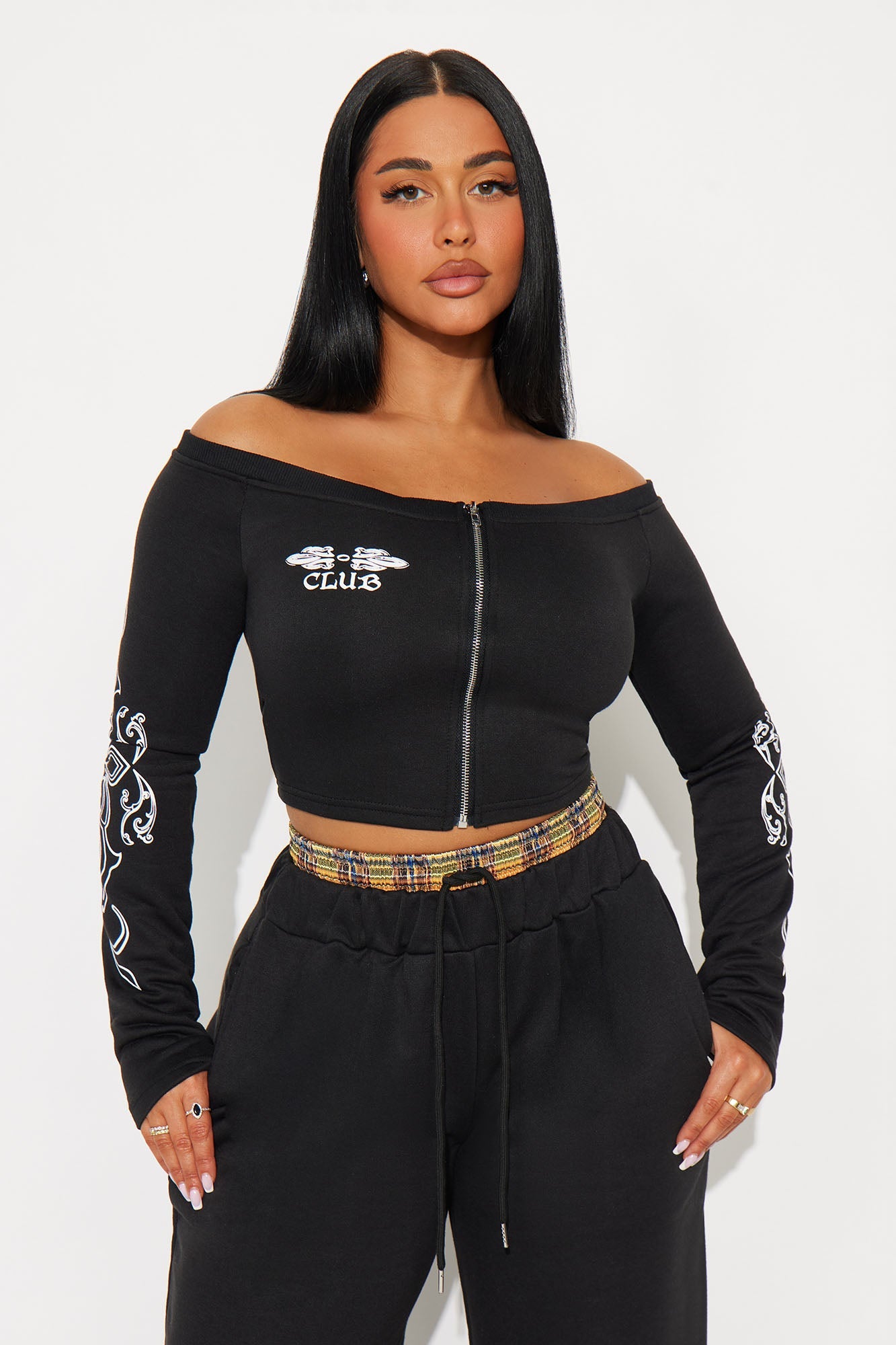Hanging Out Off Shoulder Pant Set - Black