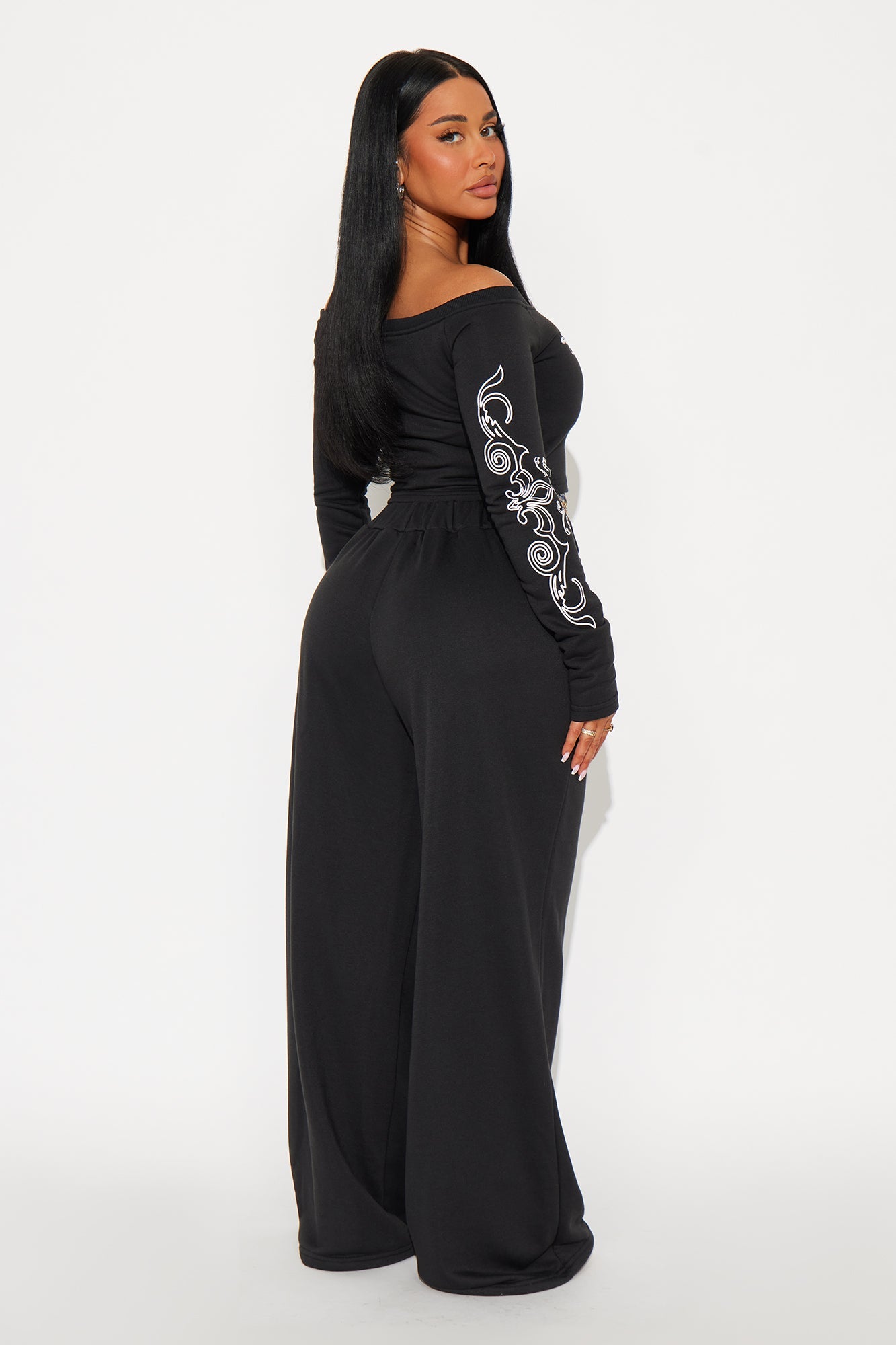 Hanging Out Off Shoulder Pant Set - Black