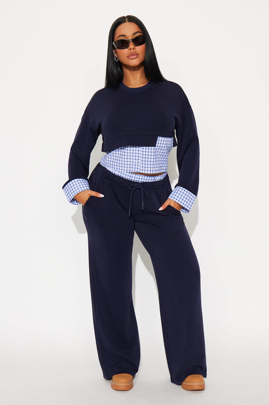 Kinsley Contrast Trim Pant Set - Navy