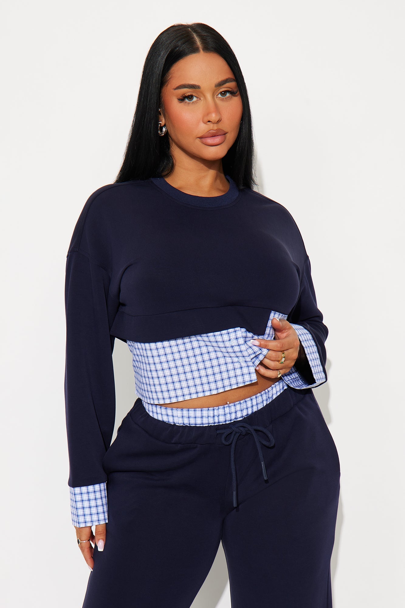 Kinsley Contrast Trim Pant Set - Navy