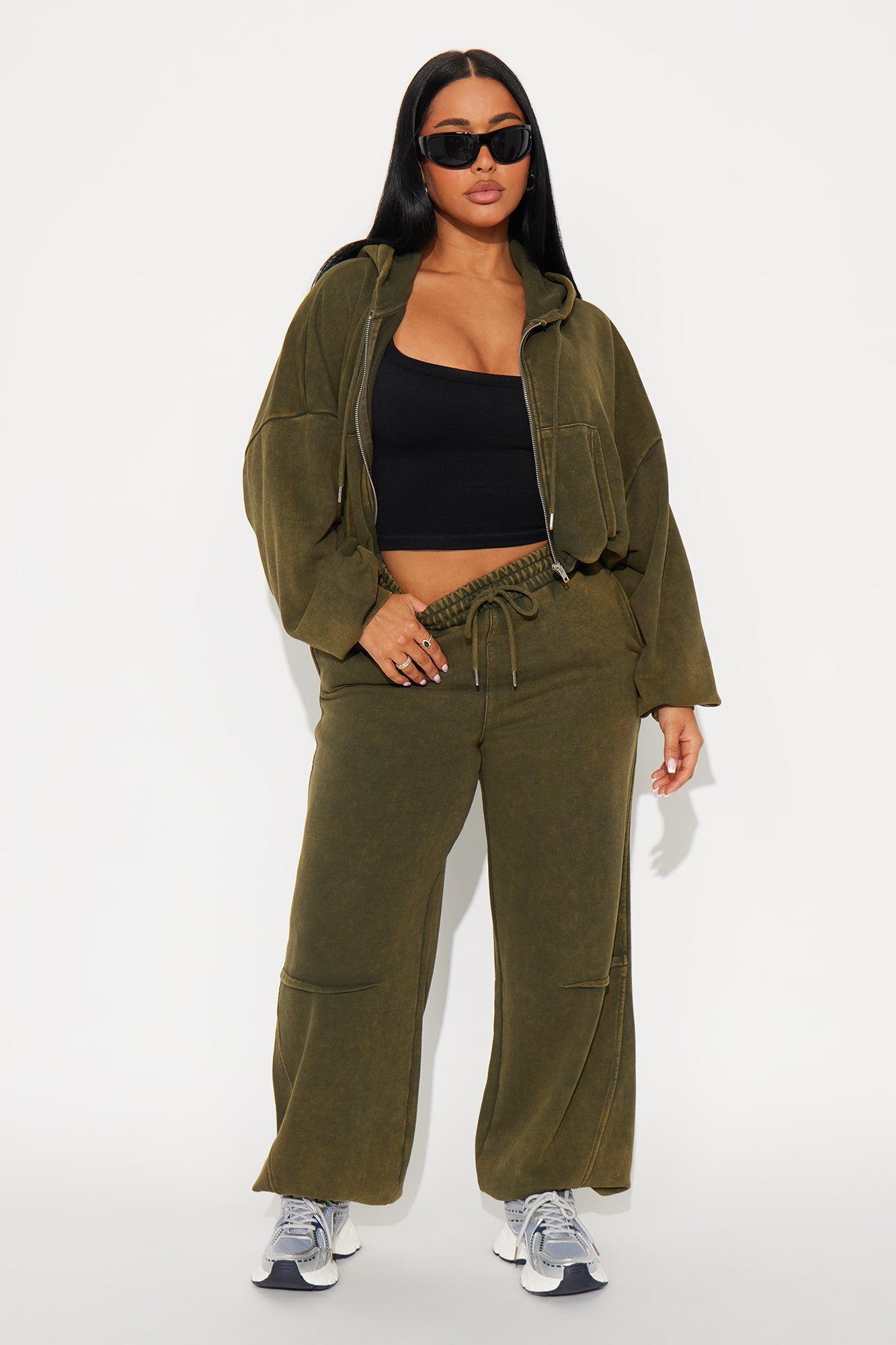 Farah Bubble Hem Washed Hoodie Jogger Set - Olive