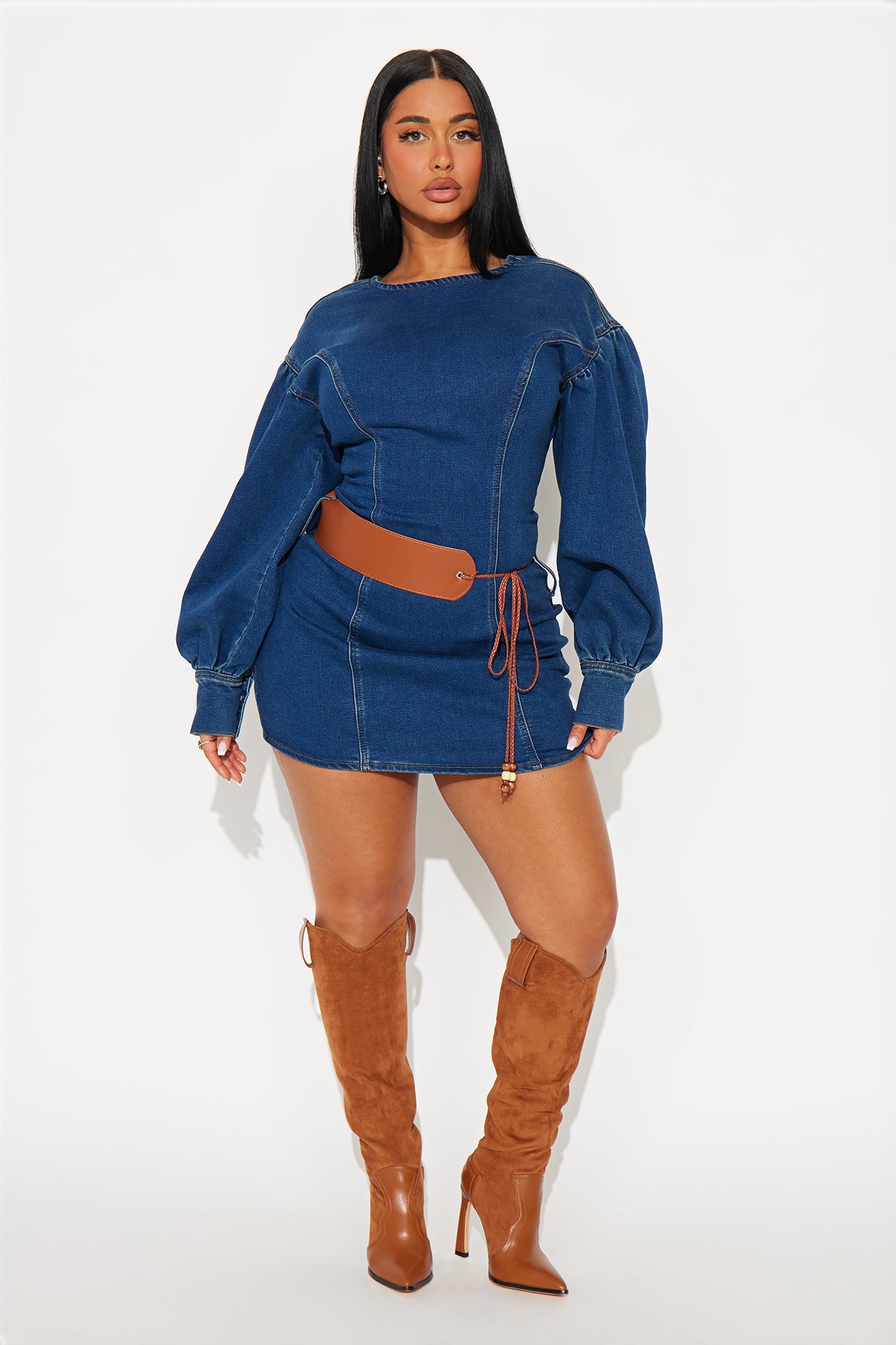 Malia Belted Denim Mini Dress - Denim