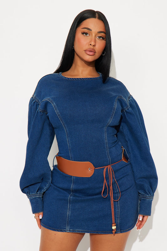 Malia Belted Denim Mini Dress - Denim