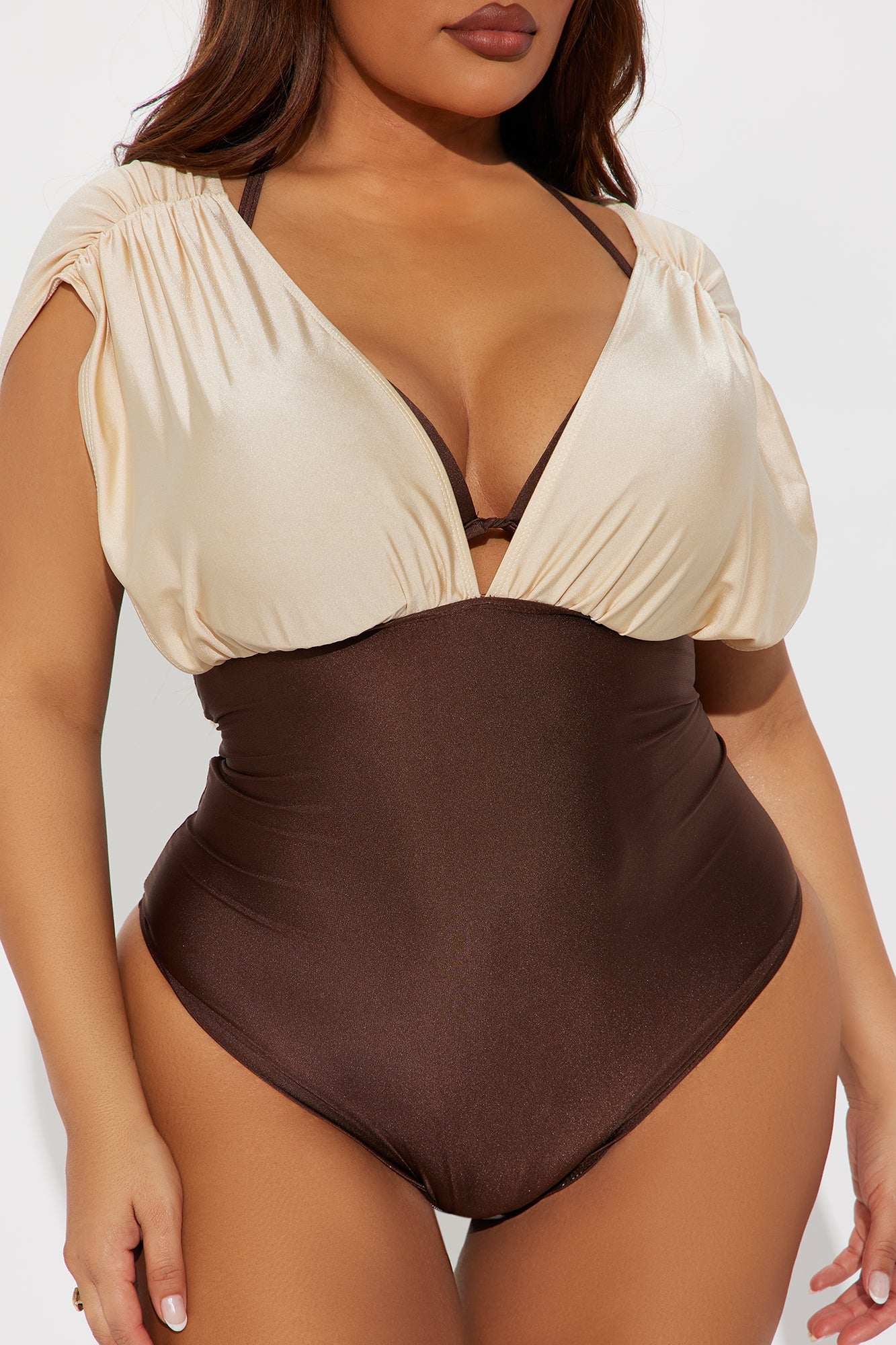 Lorena Layered Bra Cup 1 Piece Swimsuit - Brown/combo