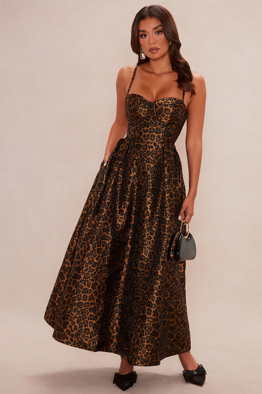 Jessica Jacquard Leopard Midi Dress - Leopard