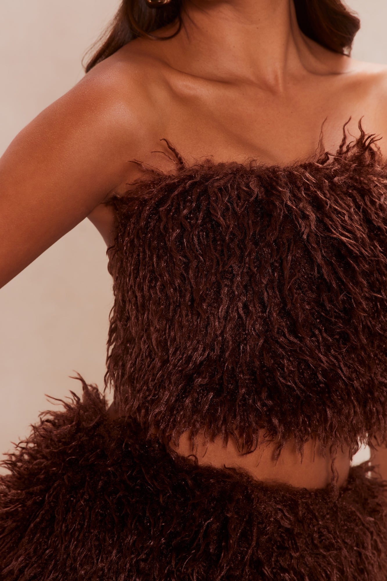 Elsie Faux Fur Mini Skirt Set - Chocolate