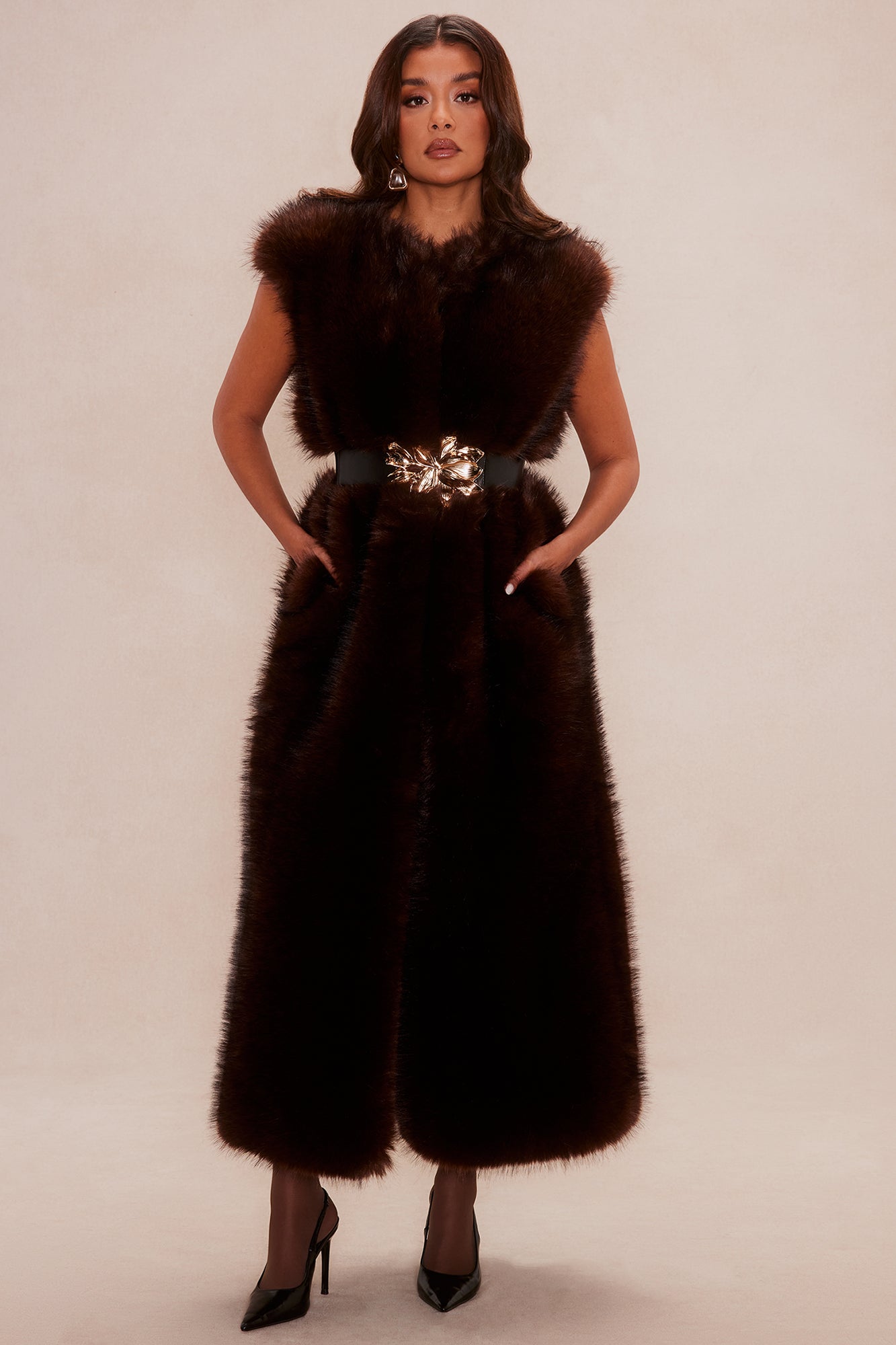 Bold Drama Faux Fur Vest - Chocolate