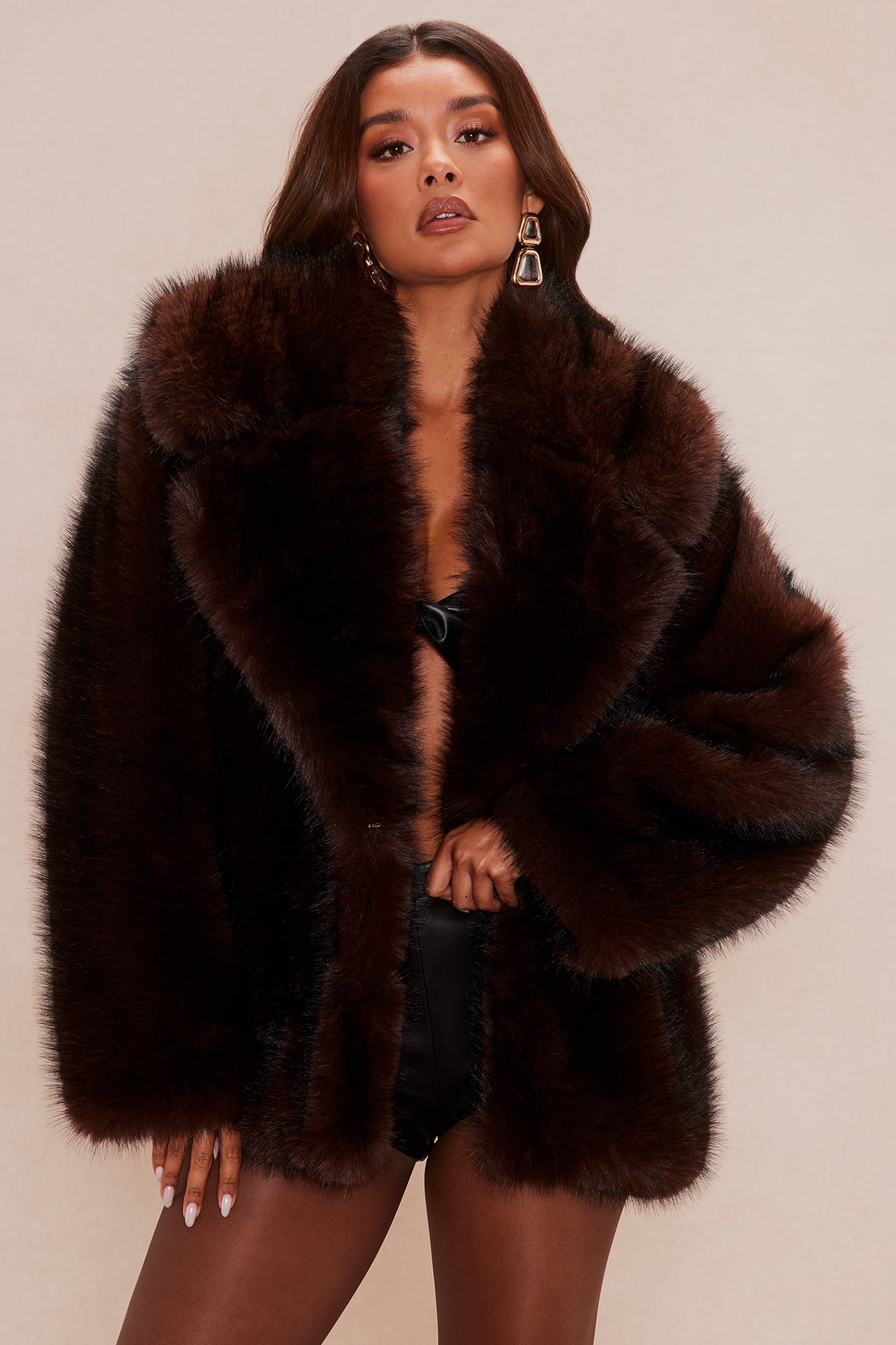 Ivy Faux Fur Jacket - Chocolate