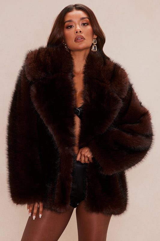 Ivy Faux Fur Jacket - Chocolate