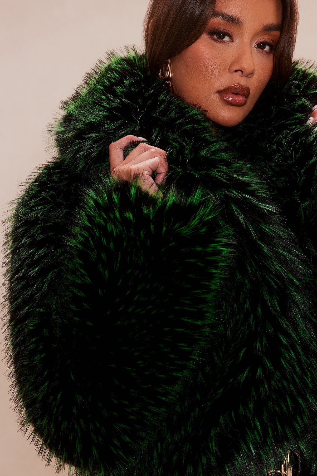 Rebel Spirit Faux Fur Jacket - Black/Green