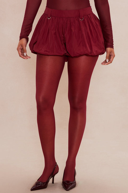 Estelle Bubble Hem Taffeta Short - Burgundy