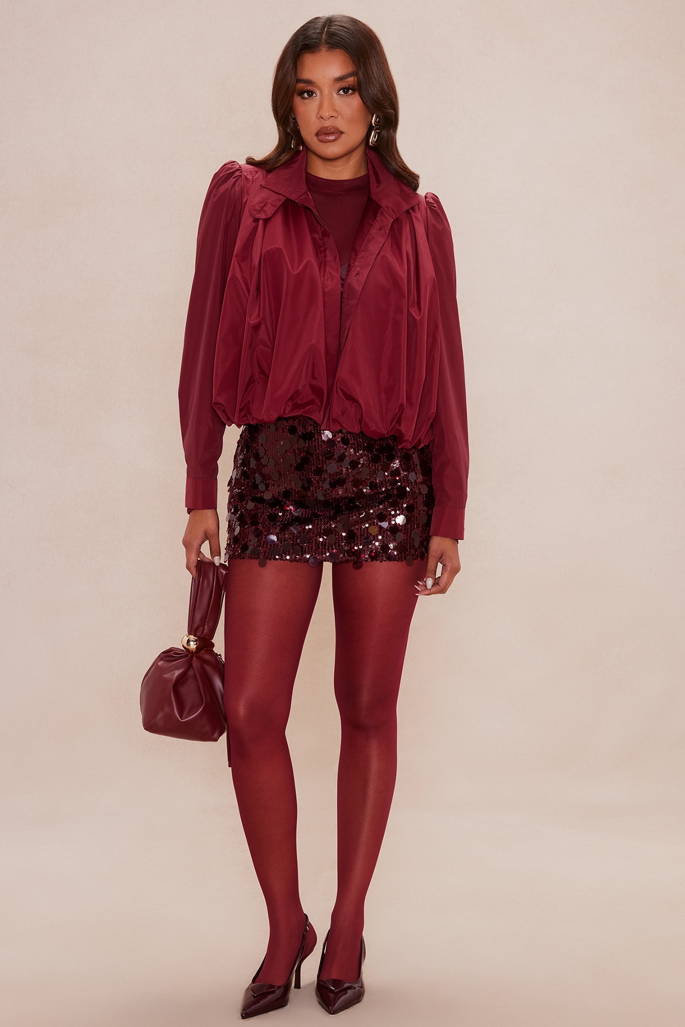 Estelle Bubble Taffeta Top - Burgundy